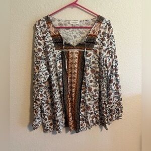 Brown Floral Vintage America Peasant Blouse Size XXL